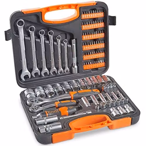 VonHaus 104-Piece Chrome Vanadium Steel Socket and Screwdriver Tool Set in Grey and Silver