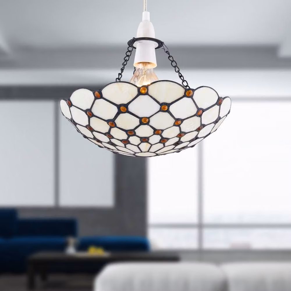 First Choice Lighting Nicolson Set of 2 Natural Tiffany Easy Fit Pendant Shades in Beige and Multicolour Glass – 2