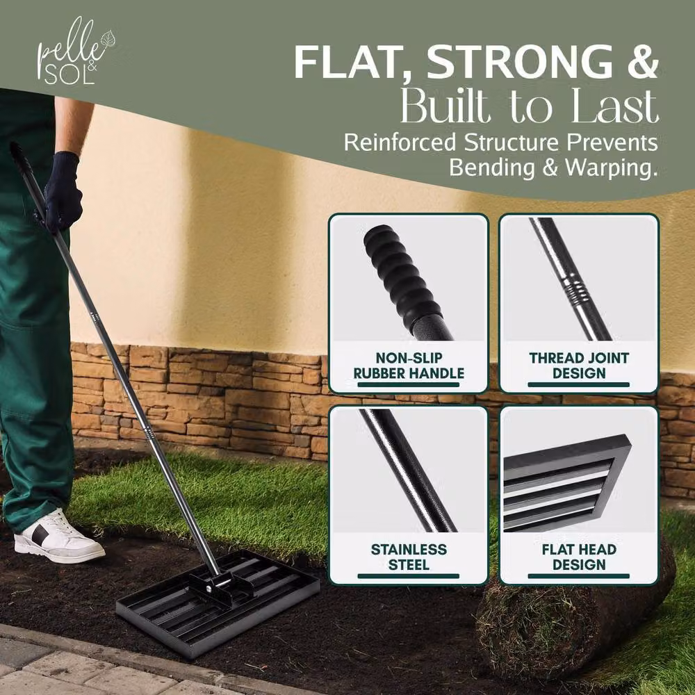 Pelle & Sol Stainless Steel Lawn Levelling Rake in Black and Silver, W: 43 cm, D: 25 cm – 2