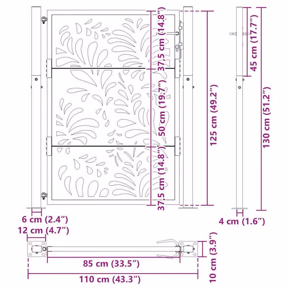 Berkfield Home Black Steel Wave Design Garden Gate W: 105 cm, H: 130 cm – 8