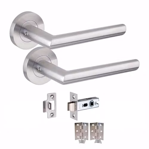 Golden Grace Mitred Door Handles on Round Rose in Satin Nickel Finish