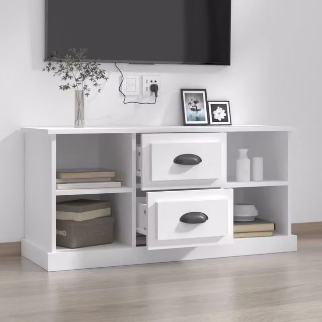 Berkfield Home Modern White TV Cabinet in Matt MDF, W: 99.5 cm, D: 35.5 cm, H: 48 cm