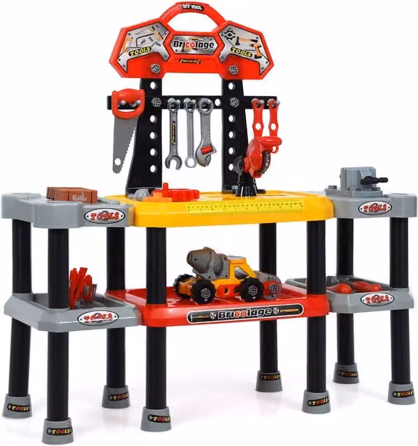 Costway Kids Pretend Tool Toy Workbench in Black and Multicolour