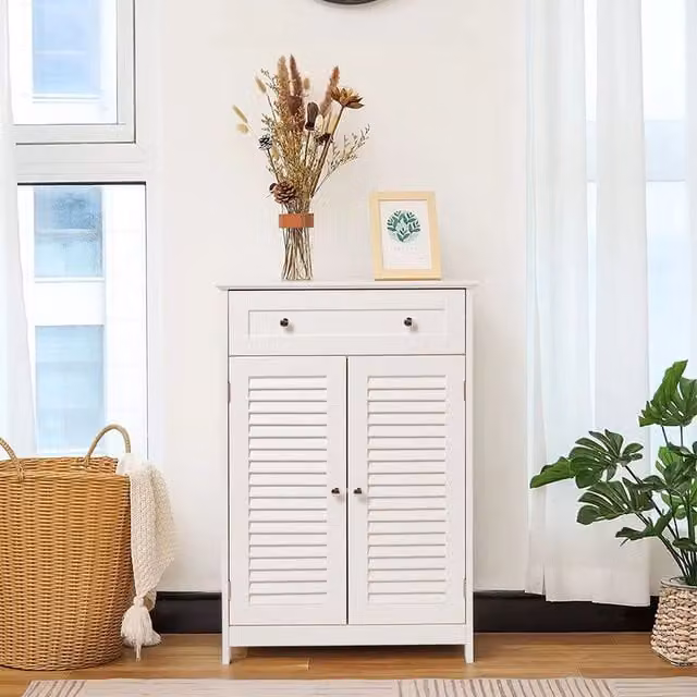 Livingandhome Modern White Matt Shutter Sideboard Cabinet