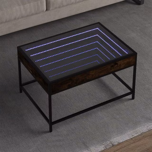Berkfield Home Infinity LED Coffee Table in Smoked Oak Brown, W: 70 cm, D: 50 cm, H: 41 cm