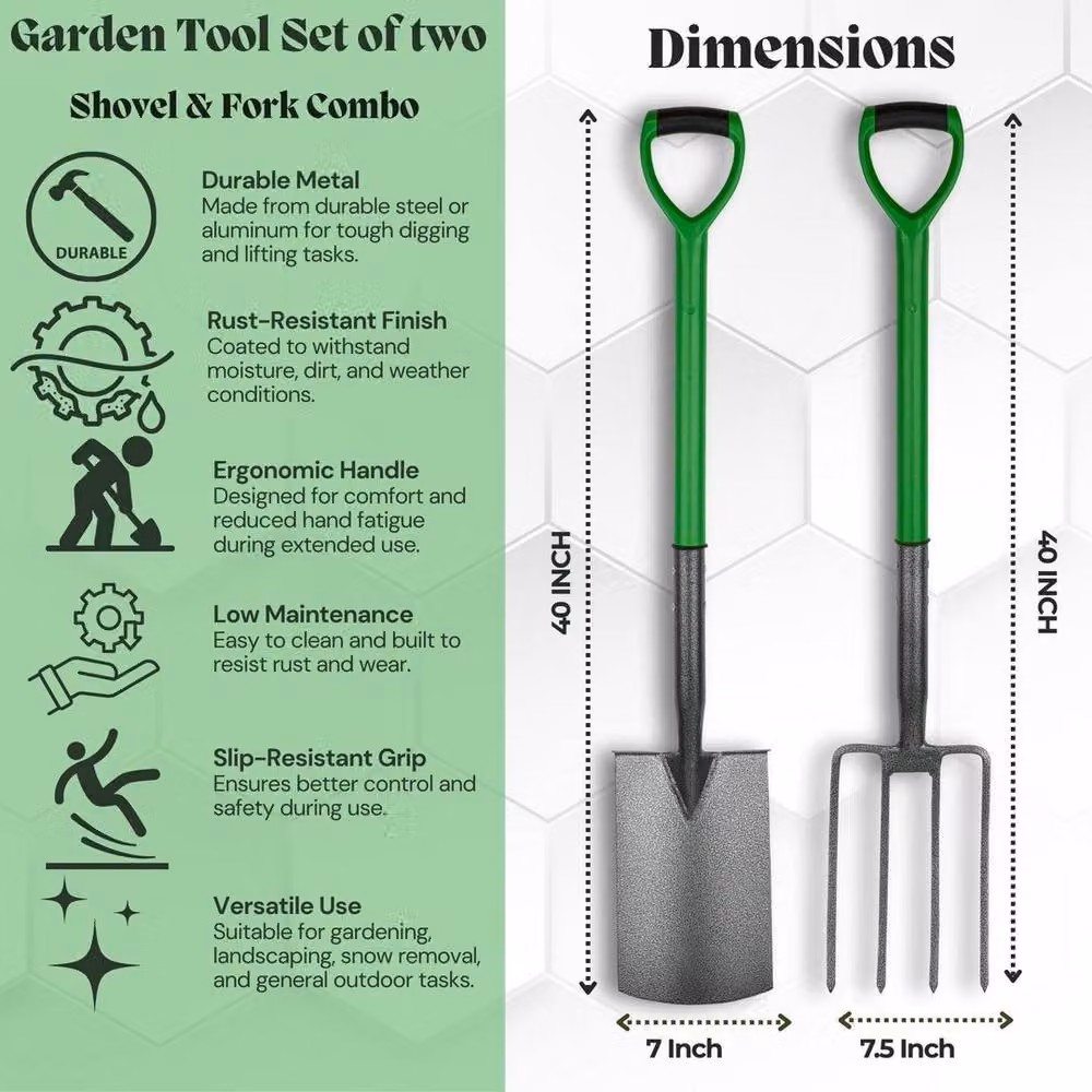 Havendro Heavy Duty Rustproof Carbon Steel Digging Fork and Spade Set in Green – 2