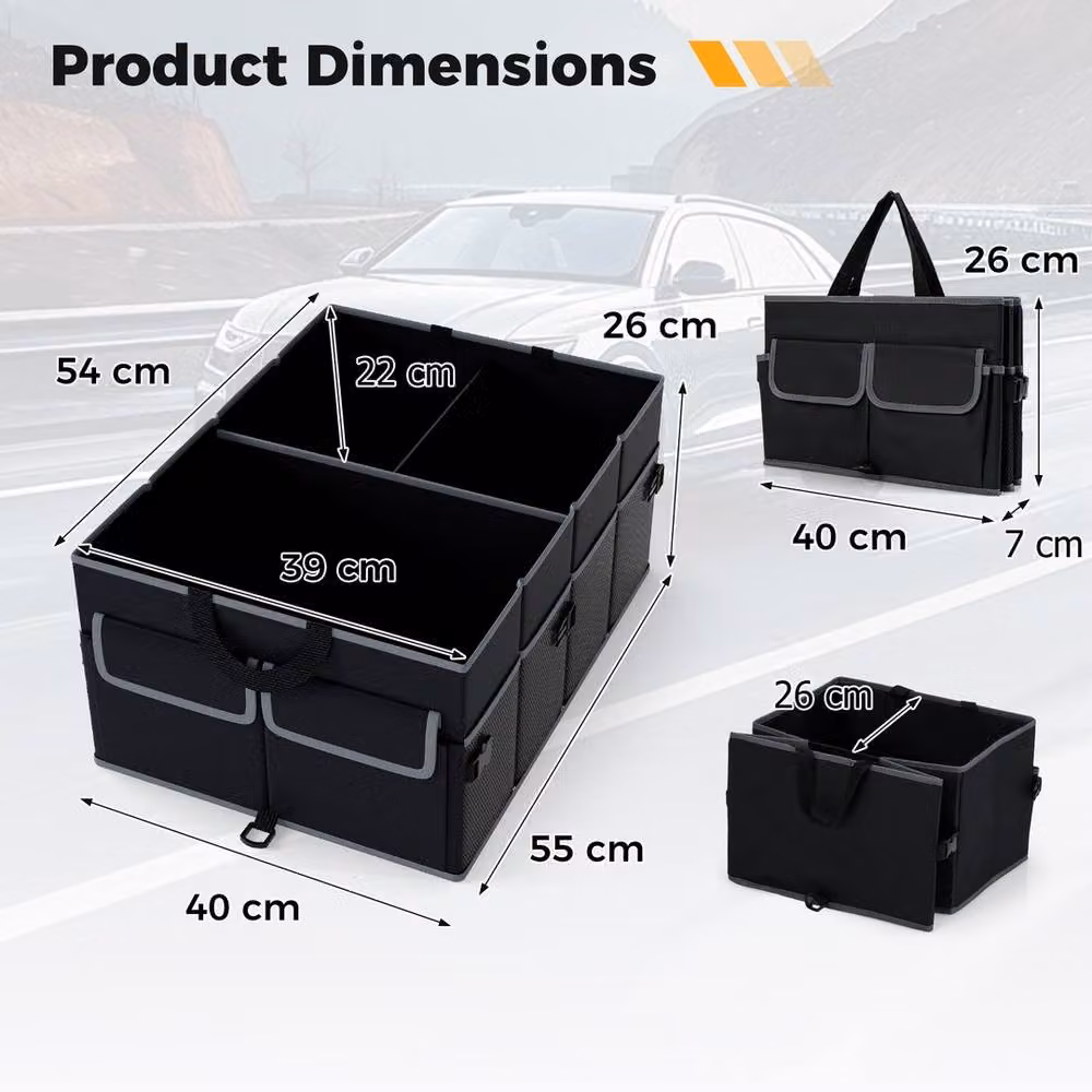 Havendro 48L Collapsible Black Car Trunk Organizer with Divider and Handles – 2