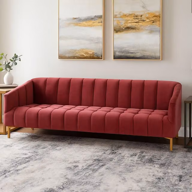 Orsina 3-Seat Red Velvet Sofa with Gold Metal Legs – 2