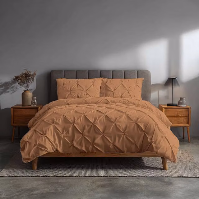 Home Sweet Home UK Pintuck Polycotton Duvet Cover and Pillowcase Set in Beige, Super King Size, 240 x 220 cm