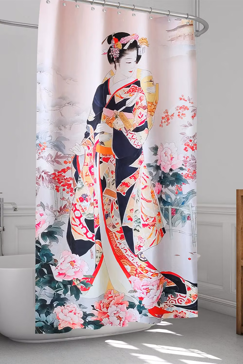 Neel Blue Woman Art Printed Polyester Bathroom Shower Curtain, Blue and Multicolour, W: 180 cm, H: 180 cm – 5