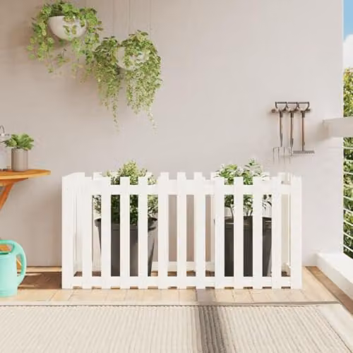 vidaXL White Pine Wood Garden Raised Bed with Fence Design W/D/H: 150 x 50 x 70 cm – 2