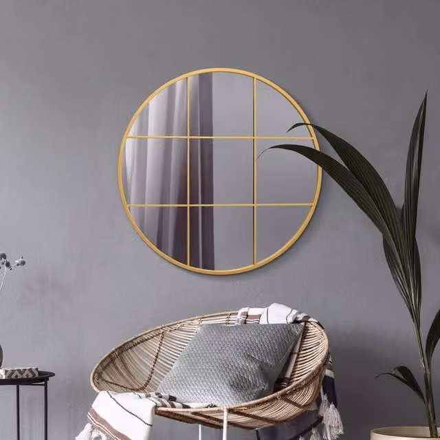 MirrorOutlet Circulus Modern Round Metal Framed Wall Mirror in Gold, Diameter: 80 cm