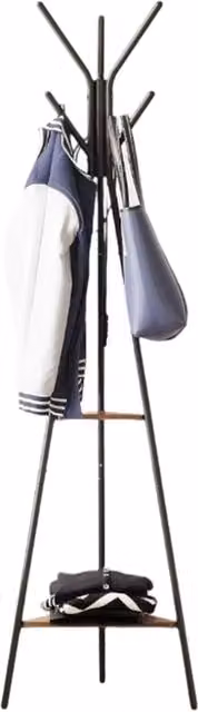 Modcraft Industrial Tripod Coat Rack Stand with 2 Shelves in Brown and Black