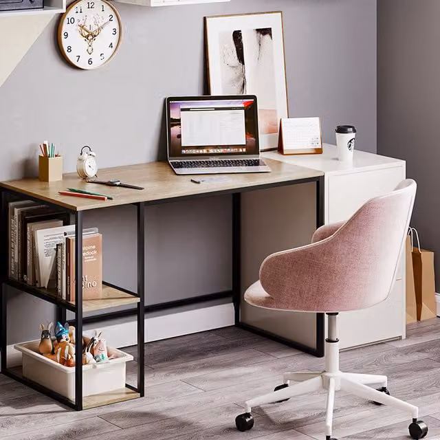 Livingandhome Industrial Brown Wood and Metal Writing Desk for Home Office
