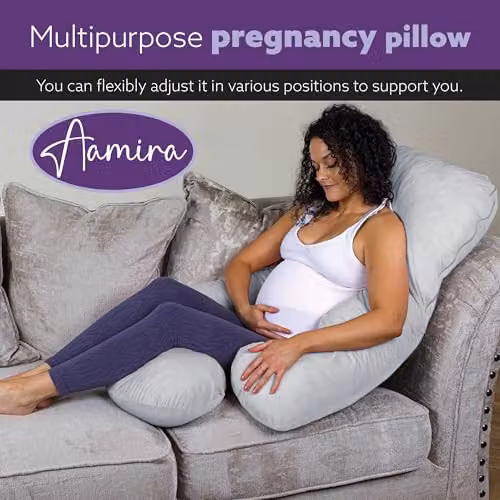 Aamira J Shaped Memory Foam Pregnancy Maternity Pillow with Velvet Cover, Grey, W/D/H: 140 x 70 x 20 cm – 8