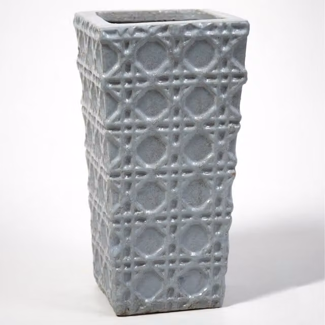 Primrose Modern Rectangular Grey Ceramic Tabletop Planter with Geometric Pattern