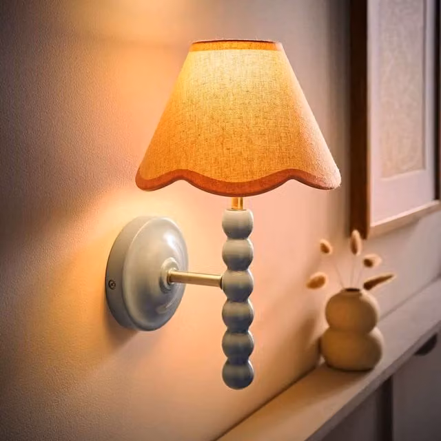 ValueLights Bobbins Pastel Wall Light with Trim Scallop Shade in Rose Pink