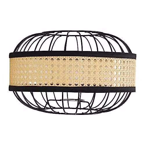 ValueLights Vimet Black and Gold Rattan Ring Pendant Light Shade, Width: 30 cm – 1