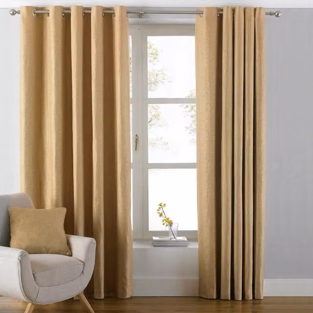 Make It A Home Set of 2 Atlantic Twill Woven Room Darkening Eyelet Curtains, Yellow, W: 137 cm, H: 229 cm