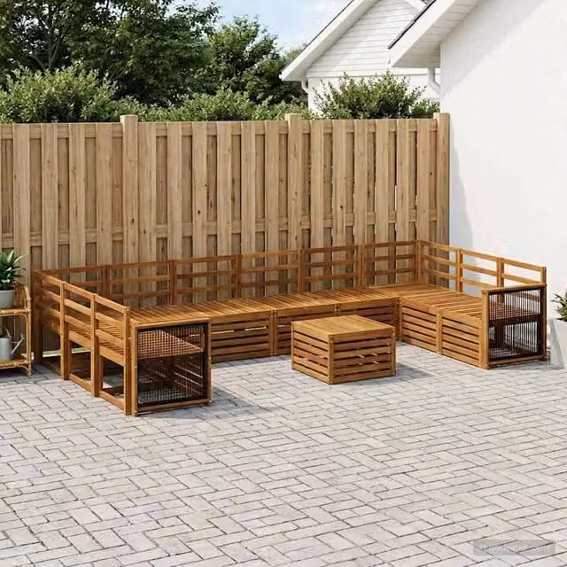 Berkfield Home 8-Piece U-Shape Outdoor Sofa Set in Brown Solid Acacia Wood