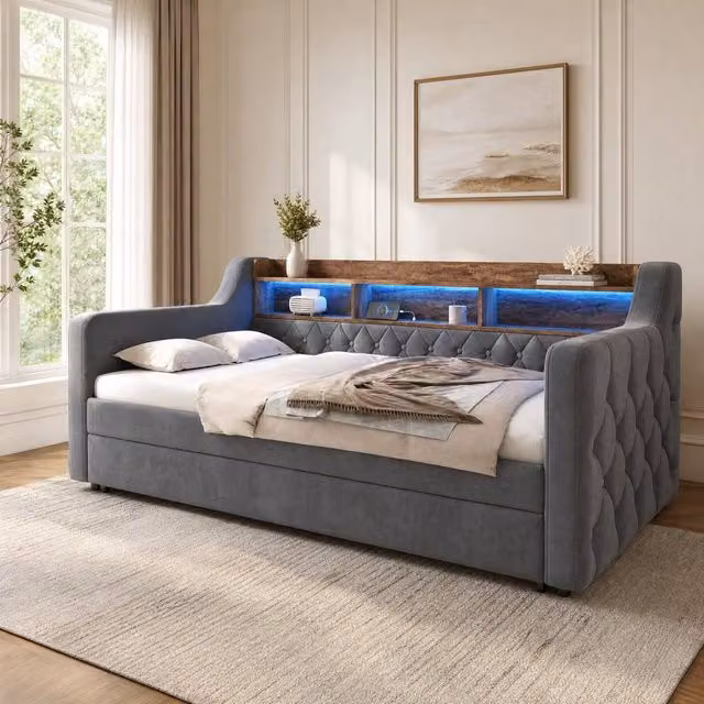 STILVORA Single 3ft Sofa in Dark Grey Velvet with USB Charging Port