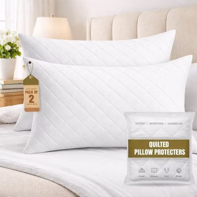 Grace Luxury White Quilted Microfibre Pillow Protector with Zipper Closure, Standard Size