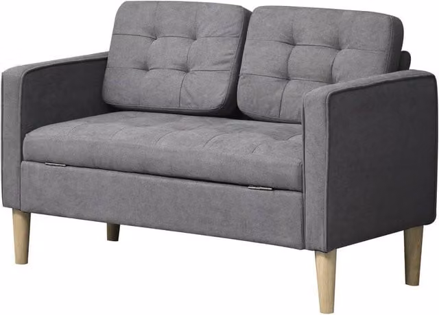 FORGEVIO Compact 2 Seater Upholstered Fabric Sofa in Grey with Hidden Storage and Rubberwood Frame W/D/H: 117 x 78 x 62 cm