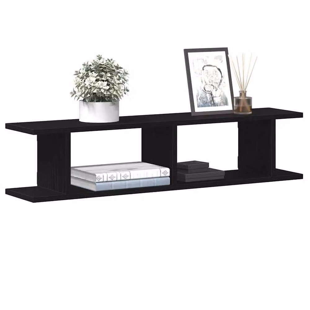 Berkfield Home Durable Wall Mounted Shelves, 2 Pack, Black Oak, W/D/H: 90 x 18 x 20 cm – 3
