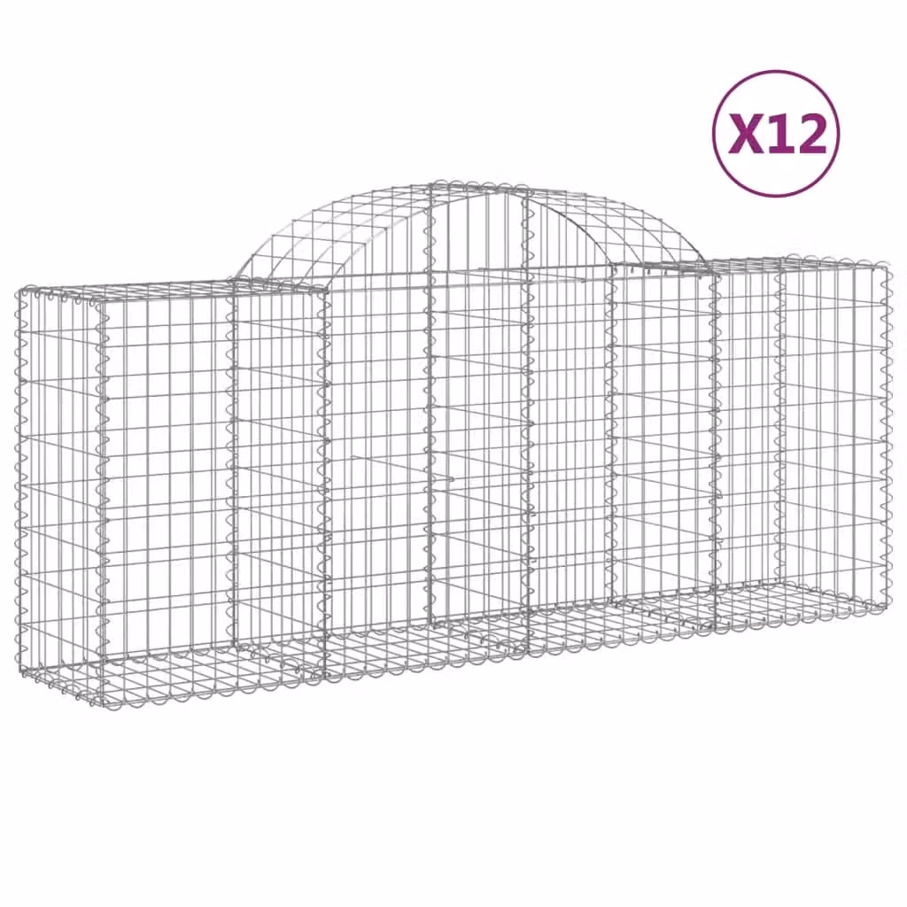 Berkfield Home Arched Gabion Baskets, 12 Piece Set, Silver Galvanised Steel, W: 200 cm, D: 50 cm, H: 80-100 cm – 2
