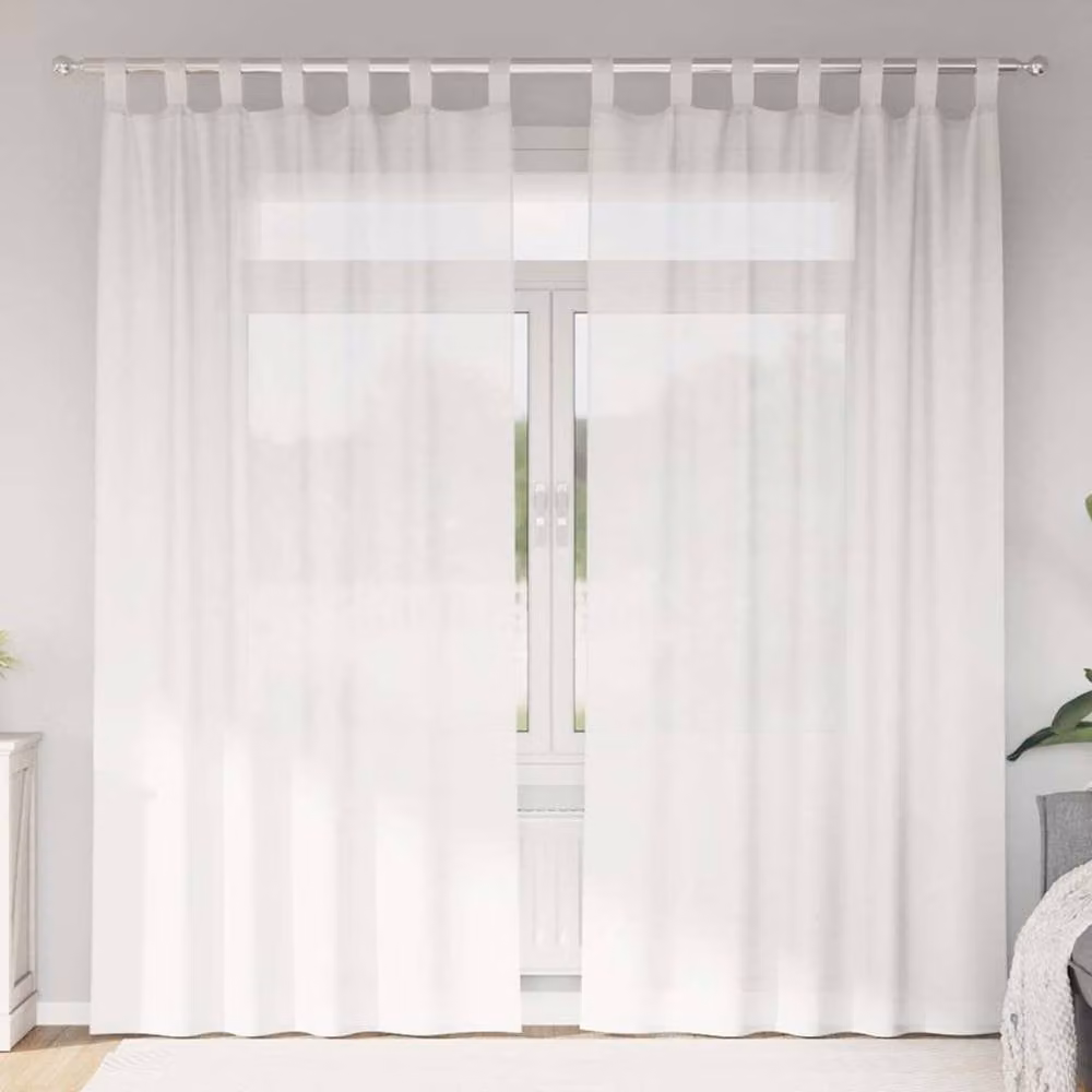 Berkfield Home White Voile Fabric Panel Curtains with Tabs, 2 Pack, W: 140 cm, H: 225 cm