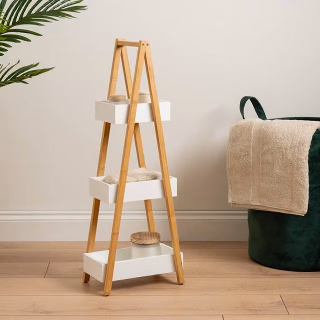 Scottish Everlastings Ltd White Bamboo Ladder Bathroom Caddy, Freestanding, H: 81 cm x W: 30 cm x D: 18 cm