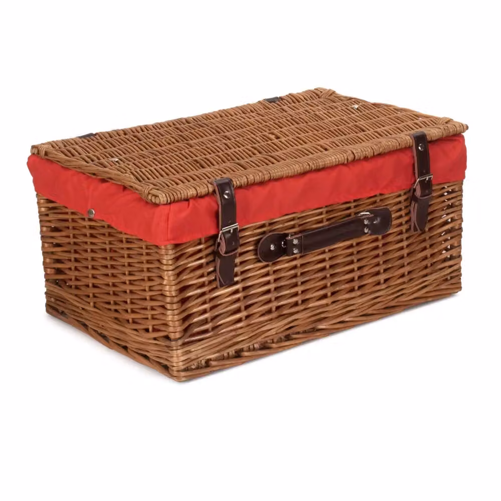 Red Hamper Double Steamed Wicker Picnic Basket with Cotton Lining in Red – 2