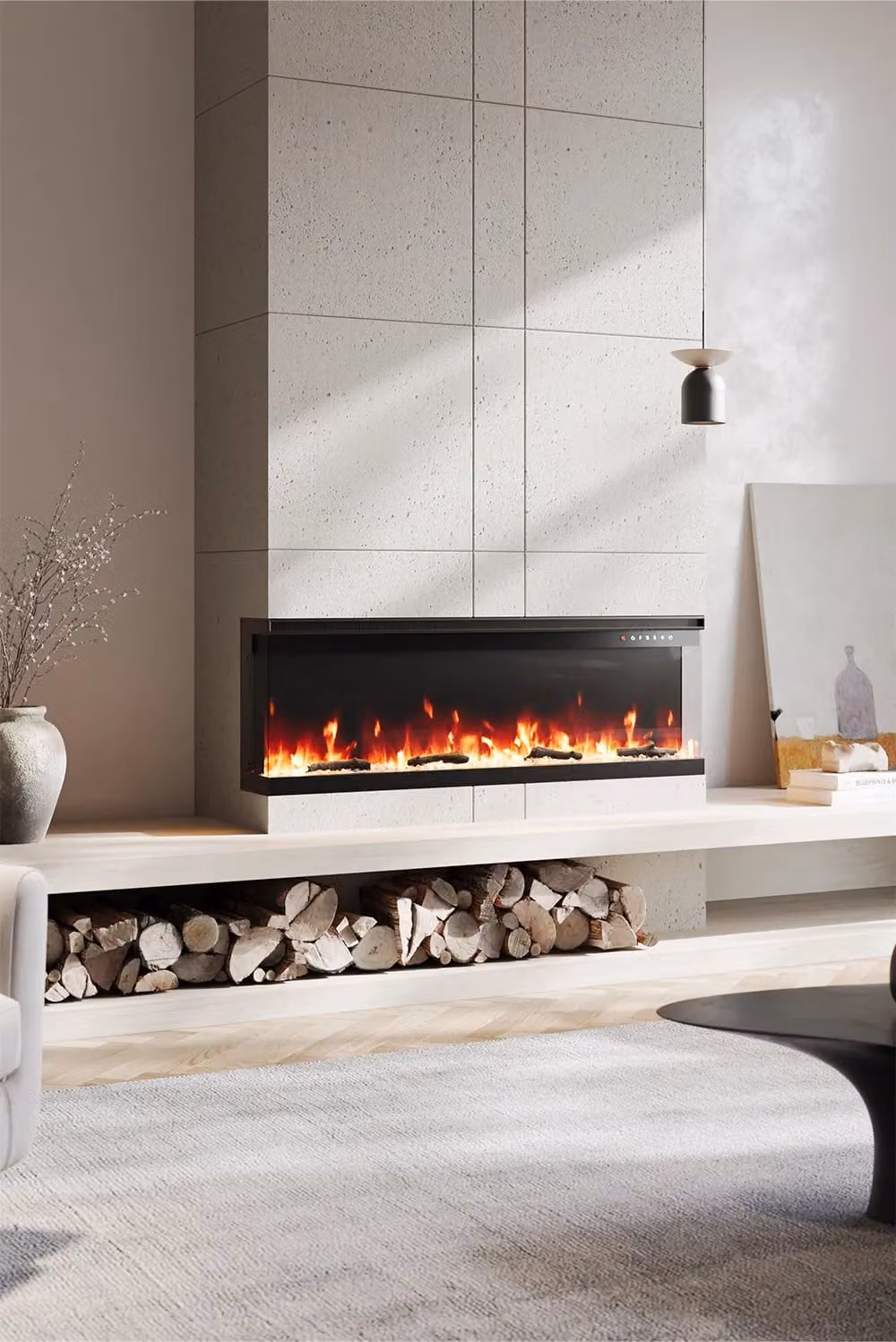 Living and Home 50 Inch 3-Sided Electric Fireplace Heater with LED Flame Effect and Remote Control, Black – 6