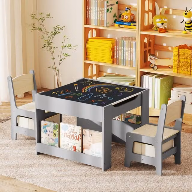 Costway 4 in 1 Toddler Activity Table and Chairs in Grey