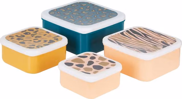 Orsina Stackable Set of 4 Animal Print Lunch Boxes in Multicolour