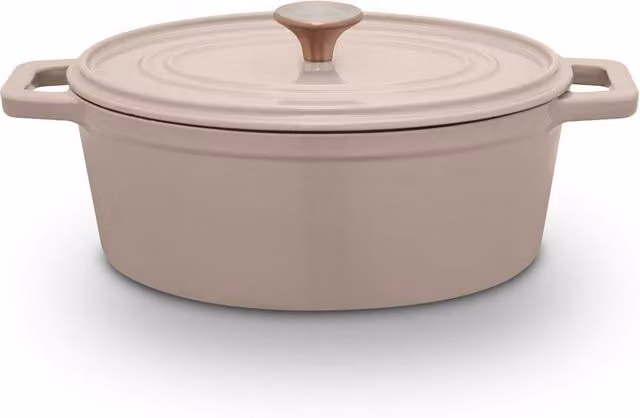 Barbary Oak Enamelled Cast Iron Oval Casserole, Beige, 29 cm