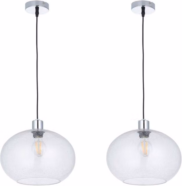 First Choice Lighting Candra Set of 2 Chrome and Transparent Glass Pendant Lights – 1