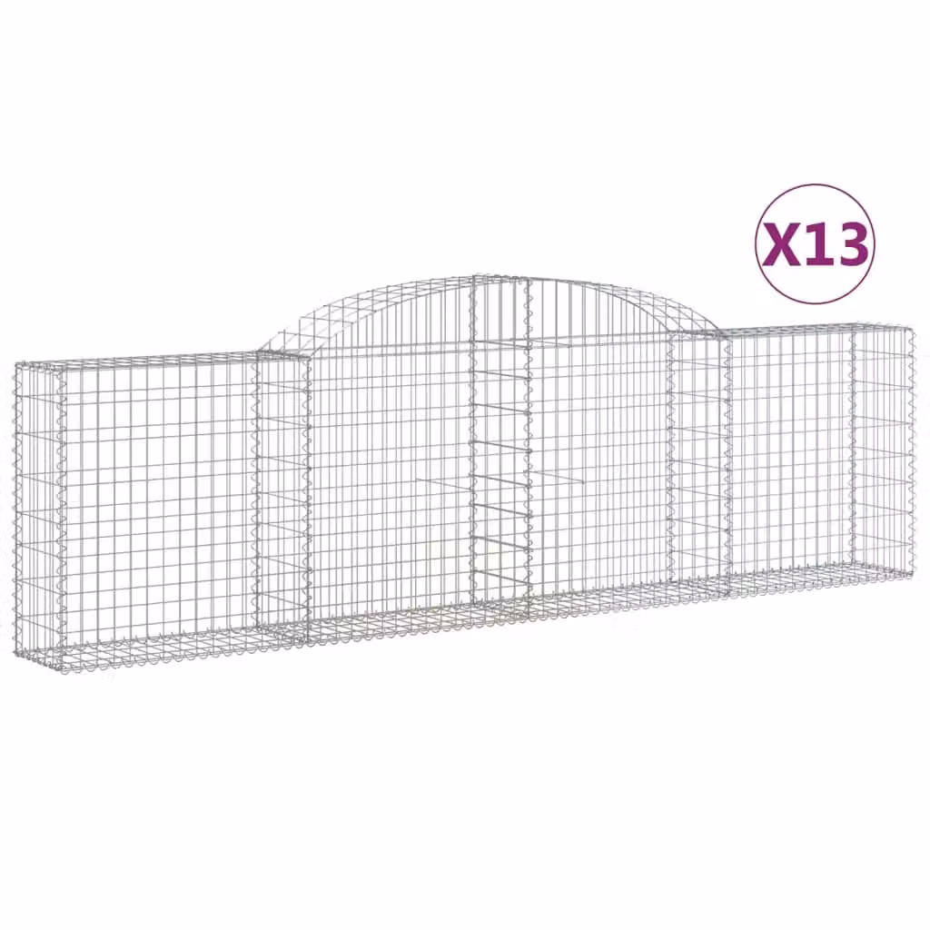 Berkfield Home Arched Gabion Baskets, 13 Piece Set, Silver Galvanised Steel, W: 300 cm, D: 30 cm, H: 80-100 cm – 2