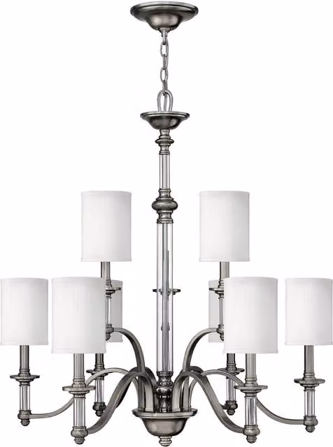 Loops 9 Bulb Chandelier Hanging Pendant Light in Brushed Nickel Silver with E14 60W LED Compatible Bulbs