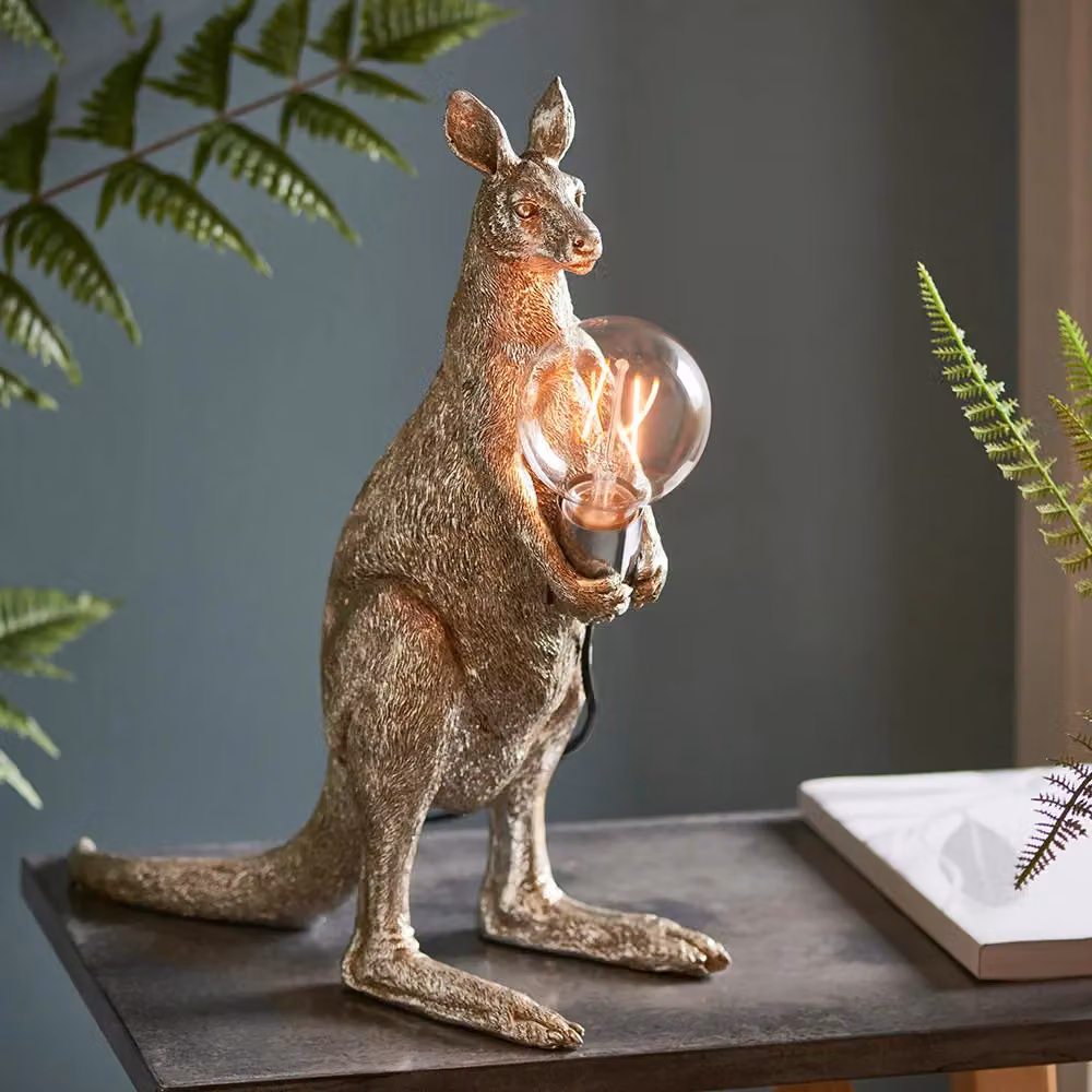 Loops Vintage Silver Kangaroo Table Light with Resin Figure and Chrome Plated Holder – 2
