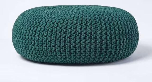 Homescapes Large Round Cotton Knitted Pouffe Footstool in Green – 1