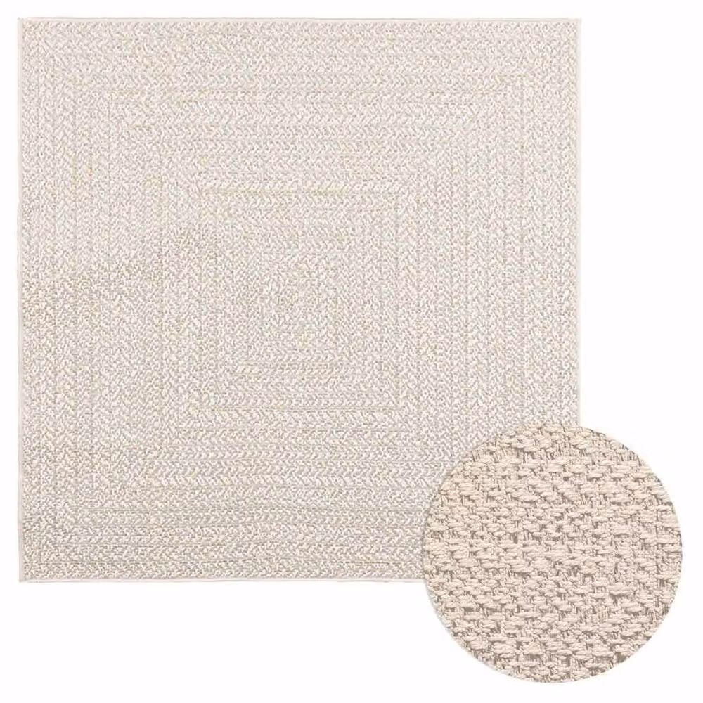 Berkfield Home ZIZUR Square Rug in Beige Jute Look for Indoor and Outdoor Use, W/D/H: 120 x 120 x 1 cm – 1