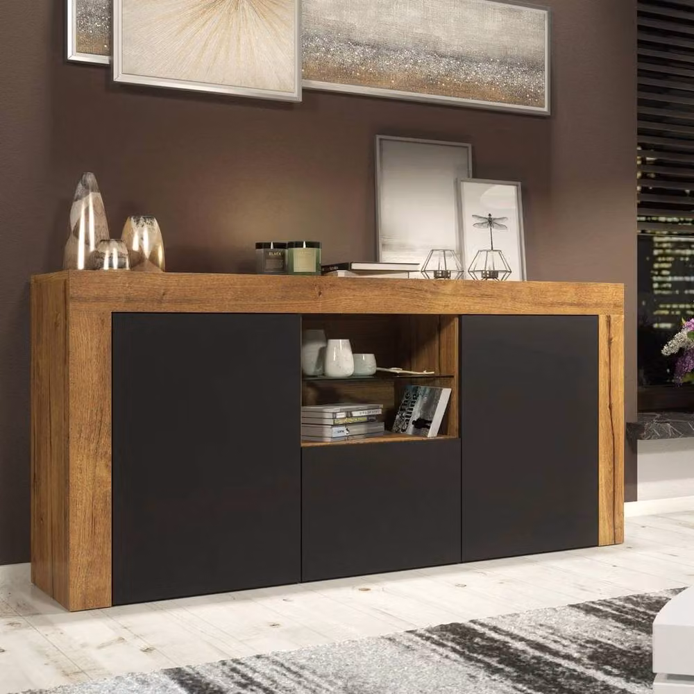 FORGEVIO Industrial Wood TV Unit Cabinet Sideboard in Brown and Black – 5