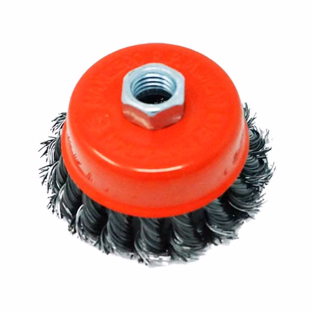 VOGREX 4-Piece M14 Twist Knot Wire Cup Brush Set for Angle Grinders in Red – 3