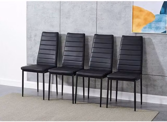 FORGEVIO Set of 4 Black Faux Leather Dining Chairs with High Back and Padded Seats – 1