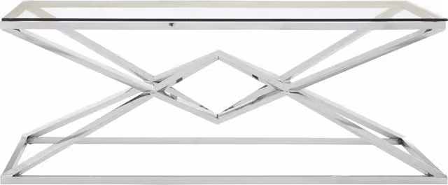 Interiors by Premier Orsina Silver Rectangular Coffee Table with Glass Top and Geometric Base W/D/H: 120 x 60 x 60 cm