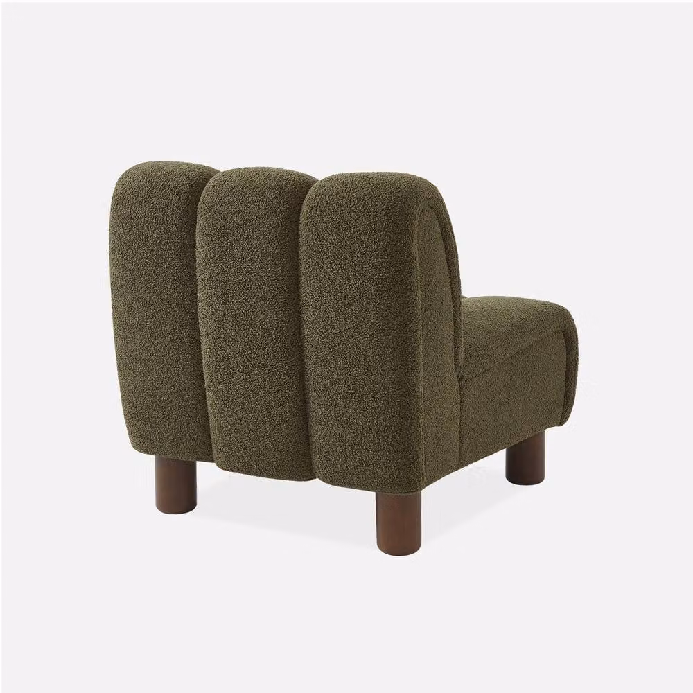 sweeek Wooden Armchair with Rounded Legs in Khaki Bouclé Fabric – 2