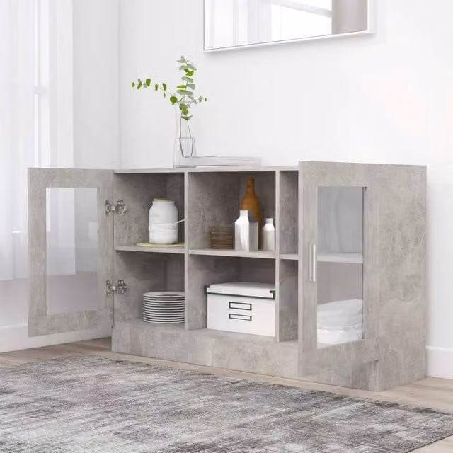 Berkfield Home Vitrine Cabinet in Concrete Grey with Glass Doors, W/D/H: 120 x 30.5 x 70 cm