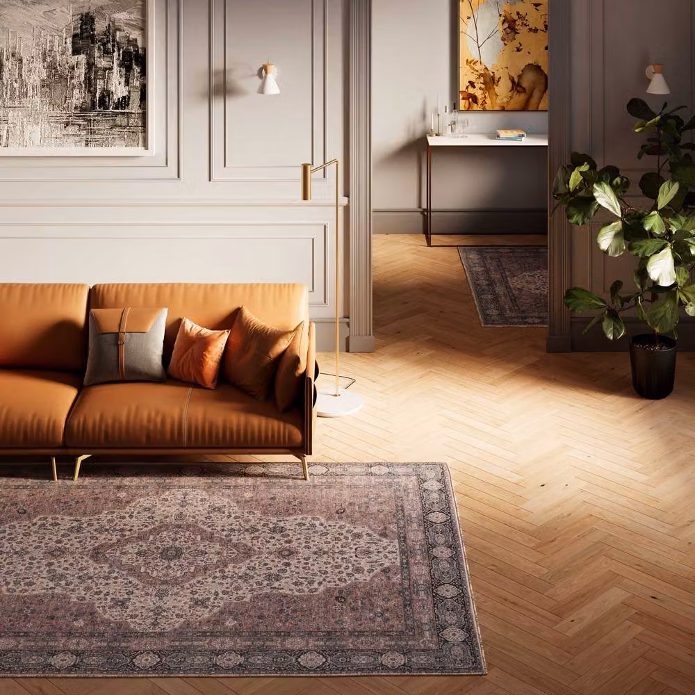 Kukoon Beige Medallion Vintage Distressed Washable and Non-Slip Area Rug W: 120 cm, D: 170 cm – 2
