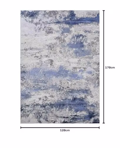 Serdim Rugs Abstract Modern Machine Woven Area Rug, Blue and Silver, W: 120 cm, L: 170 cm – 2